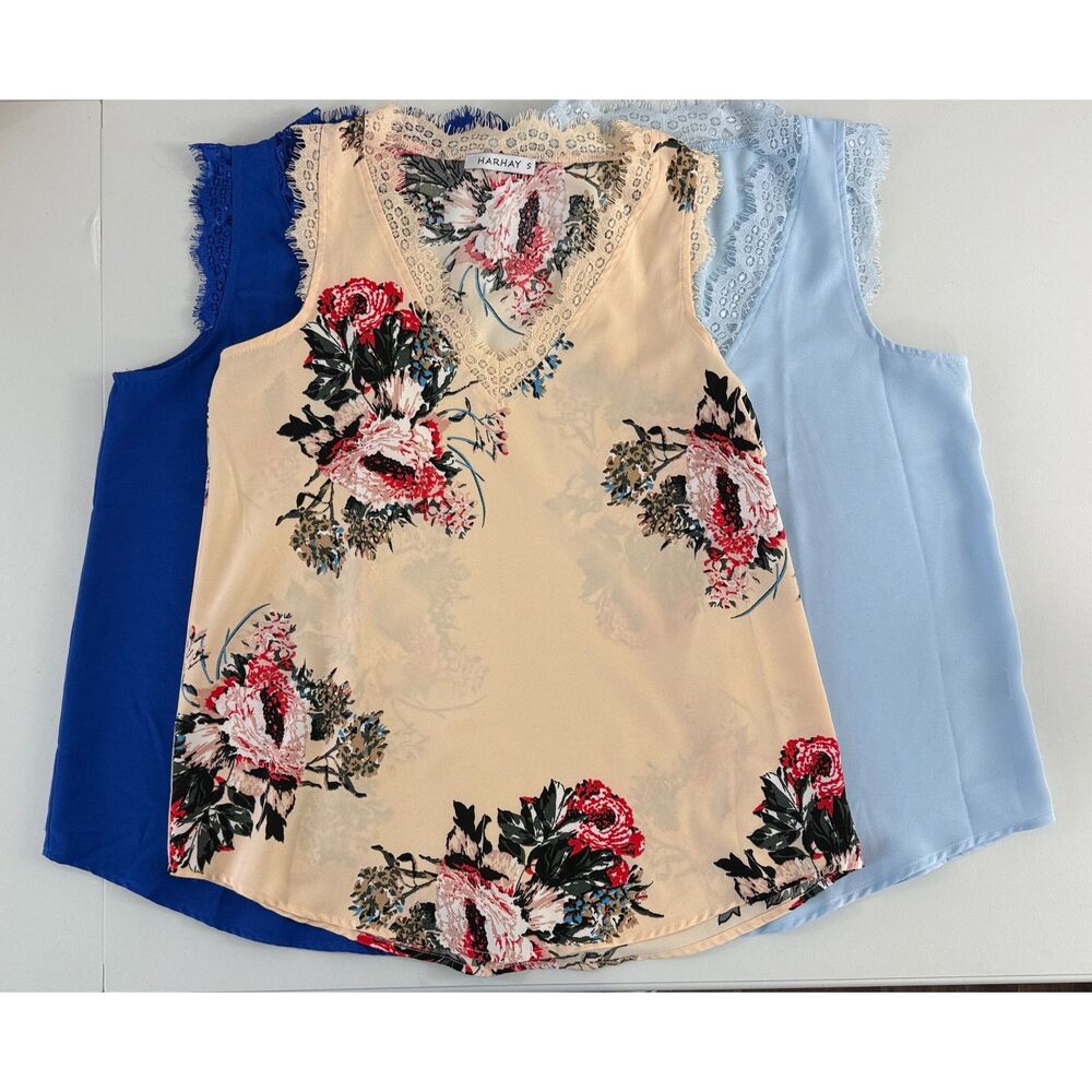 Harhay Sleeveless V-Neck Lace Trim Blouse Tank Top (Lot of 3) Women's S Small